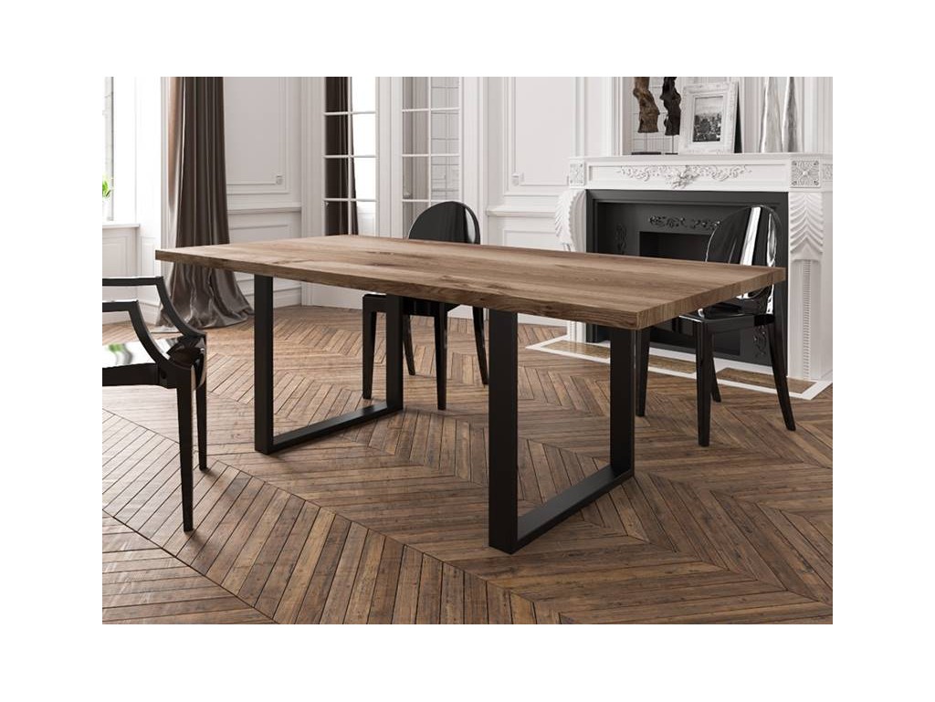 Table en Fer Forgé et Bois de Chêne Massif