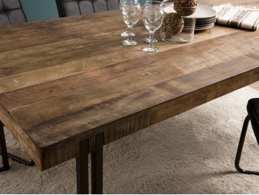 Table de repas Santa Ana en mahogany recyclé style industriel 150 x 90 cm -  Table de repas en bois recyclé - Lotuséa