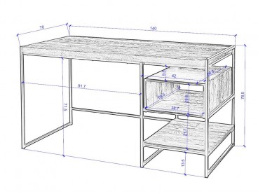 Dimensions du bureau Santa Ana en bois et métal