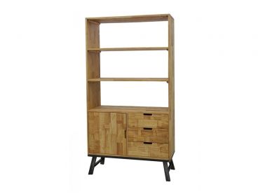 Etagère en bois recyclé et métal avec tiroirs et porte