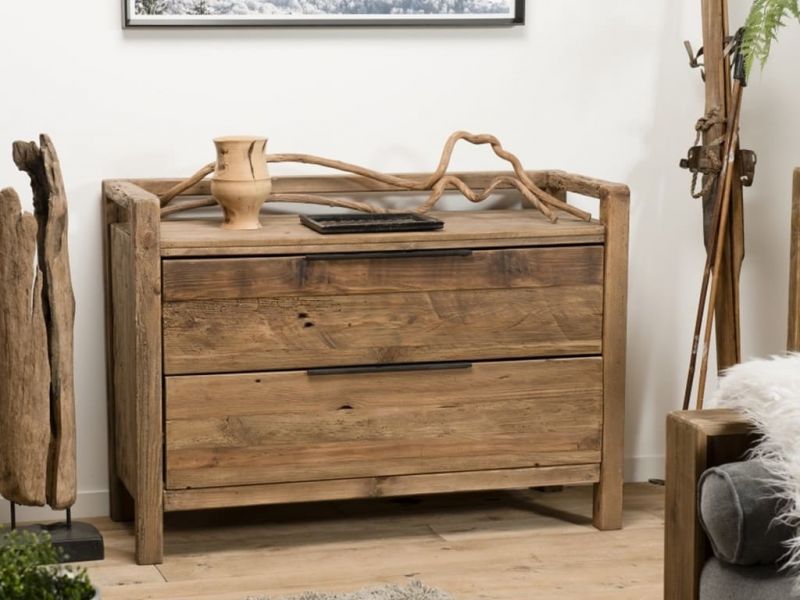 Commode 2 tiroirs Harmony en pin recyclé 
