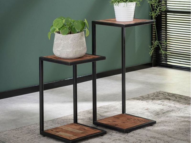 Set de 2 tables d’appoint Cupak en bois massif recyclé