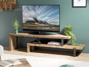 Meuble TV Santa Ana bois et métal 2 niveaux modulable en bois recyclé