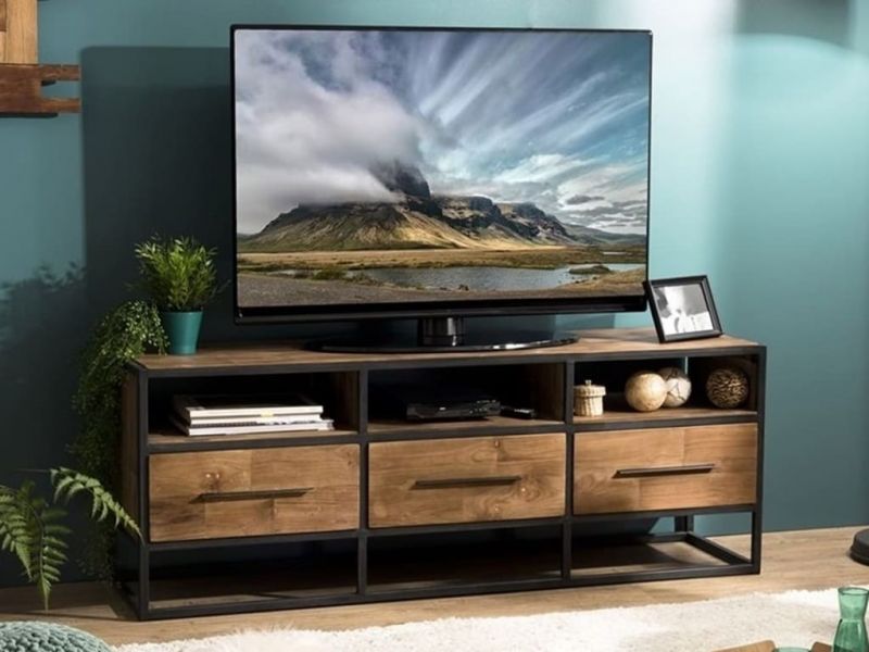 Meuble TV Santa Ana 9 en teck recyclé et métal