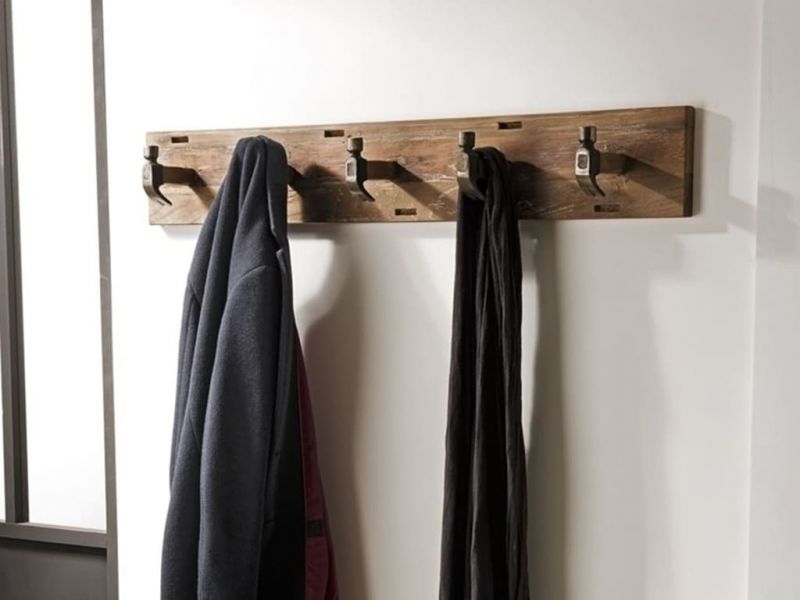 Porte manteau mural Santa Ana en teck recyclé et métal