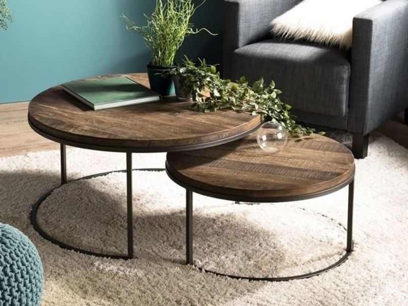 Set de 2 tables basses Santa Ana en teck recyclé et métal