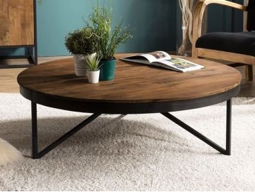 Table basse en teck massif ronde Couleur naturel Bois Dessus Bois Dessous