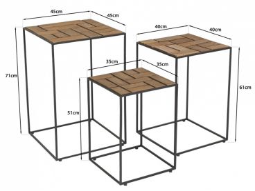 Dimensions du set de 3 tables d’appoint Santa Ana en teck recyclé