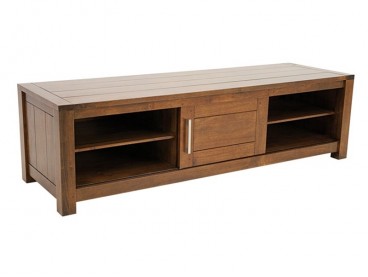 Meuble TV Thaman 2 Huilé Gris vernis, 2 portes coulissantes, étagères amovibles