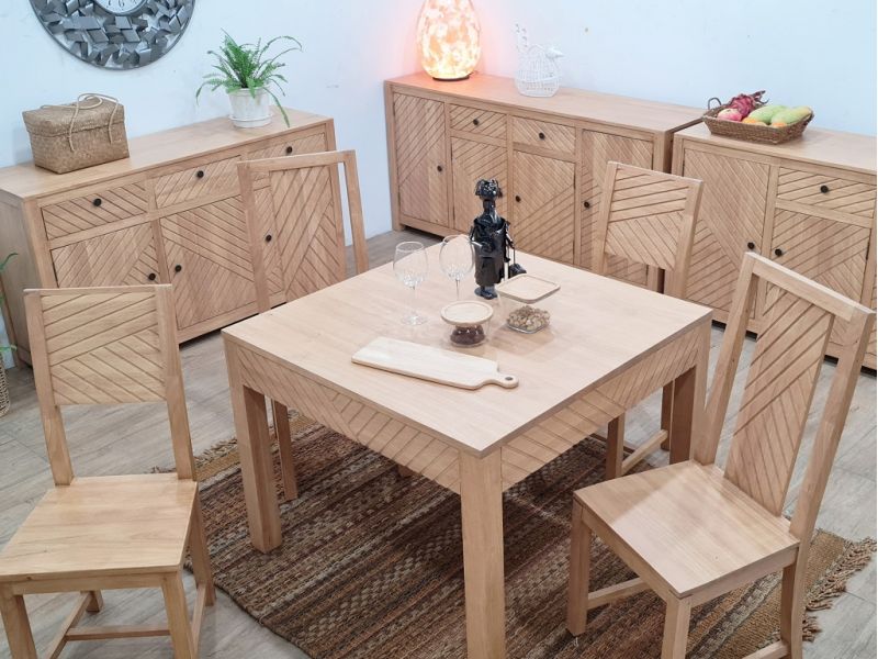 Table de repas Fang 2 en hévéa massif