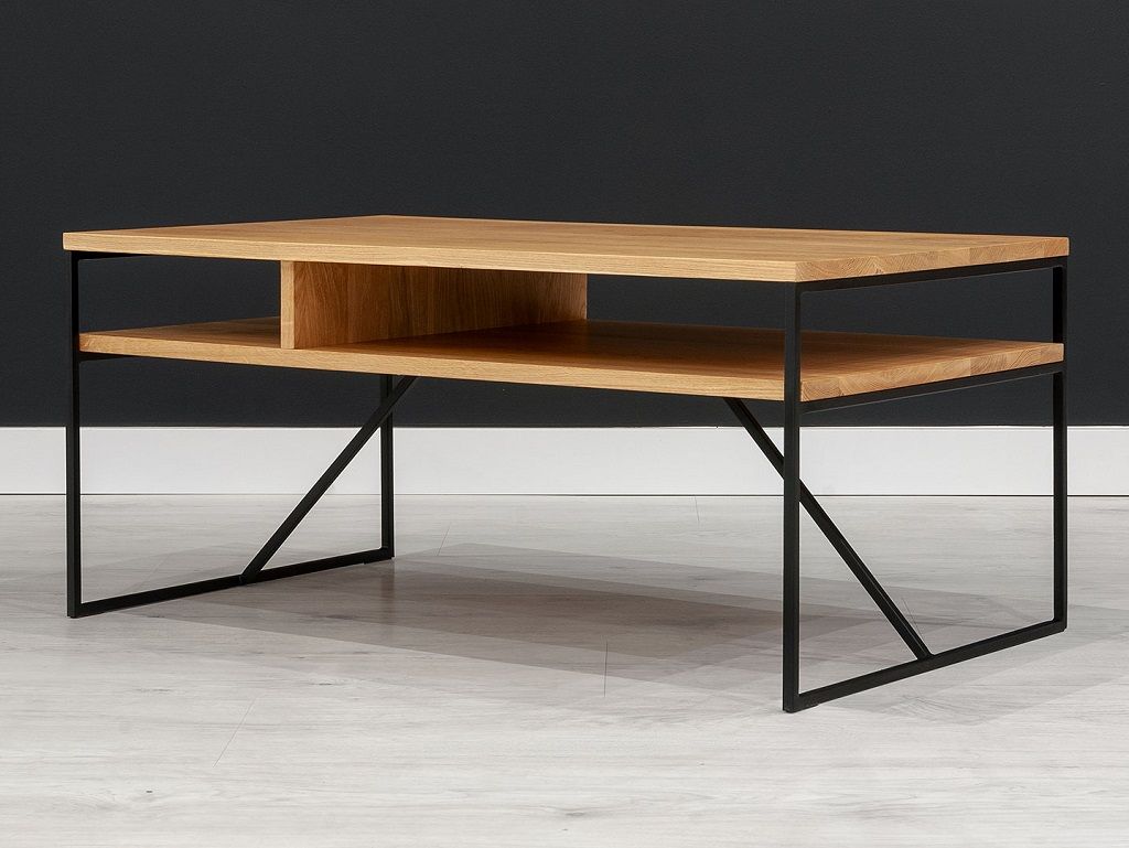 Table basse Québec en Chêne Massif haut de gamme et métal Lotuséa