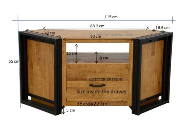 Meuble TV angle Industria en hévéa massif recyclé