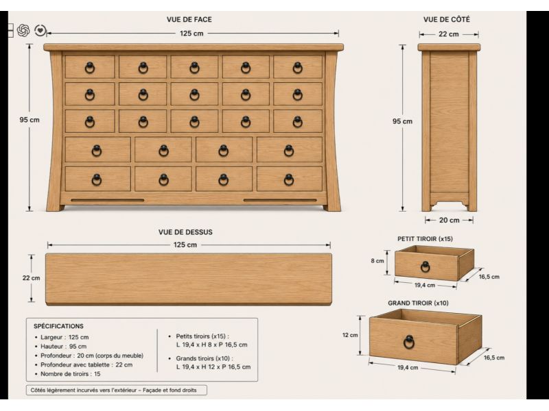 Console spéciale hévéa huilé naturel