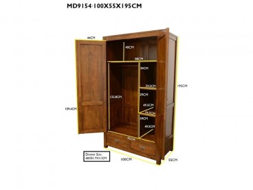 Armoire Bangkok 3, vernis miel, L90 cm, portes coulissantes