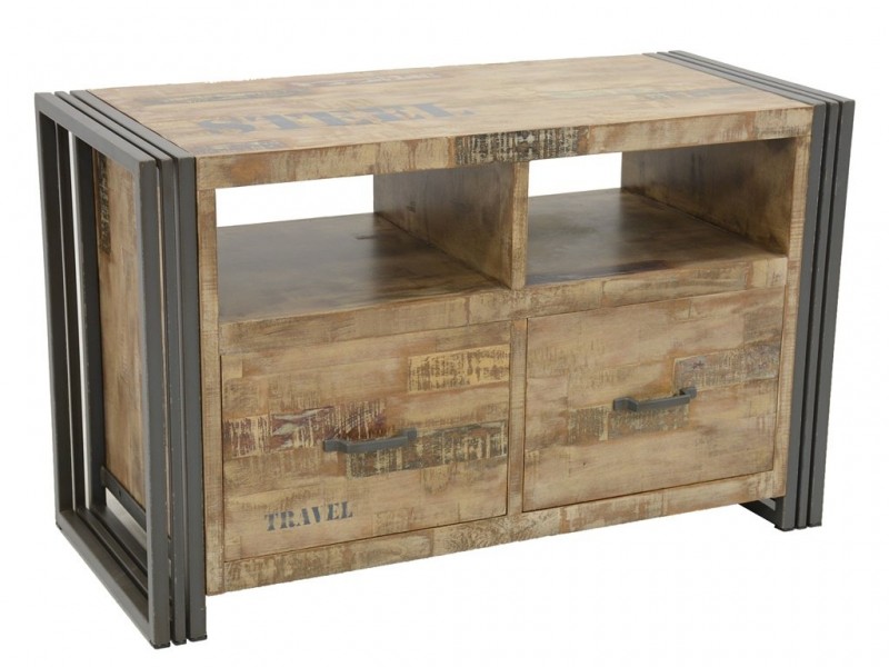 Meuble TV 90cm en bois recyclé, style industriel
