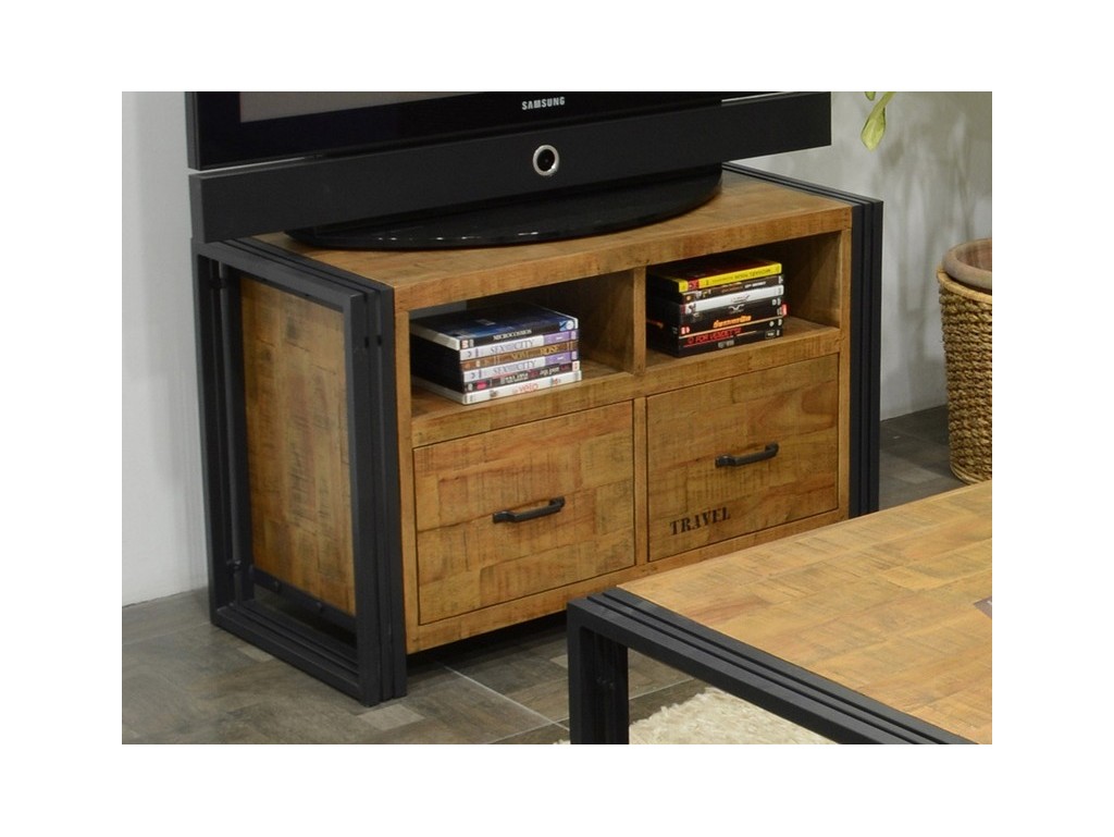 Petit meuble TV industriel en bois recyclé - Recycled