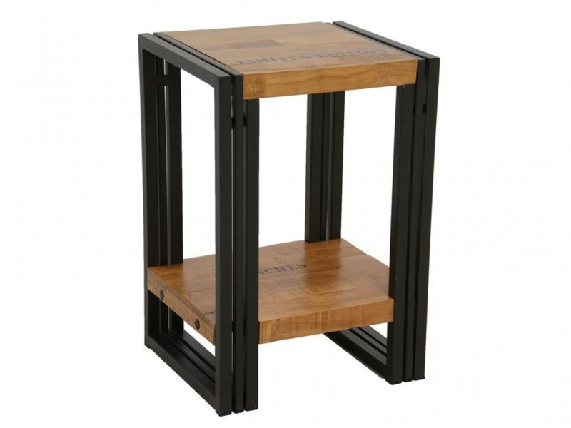 Bout de canapé en bois recyclé, style industriel