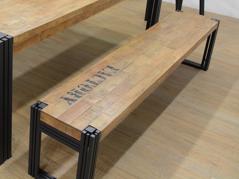 Banc en hévéa recyclé, style industriel