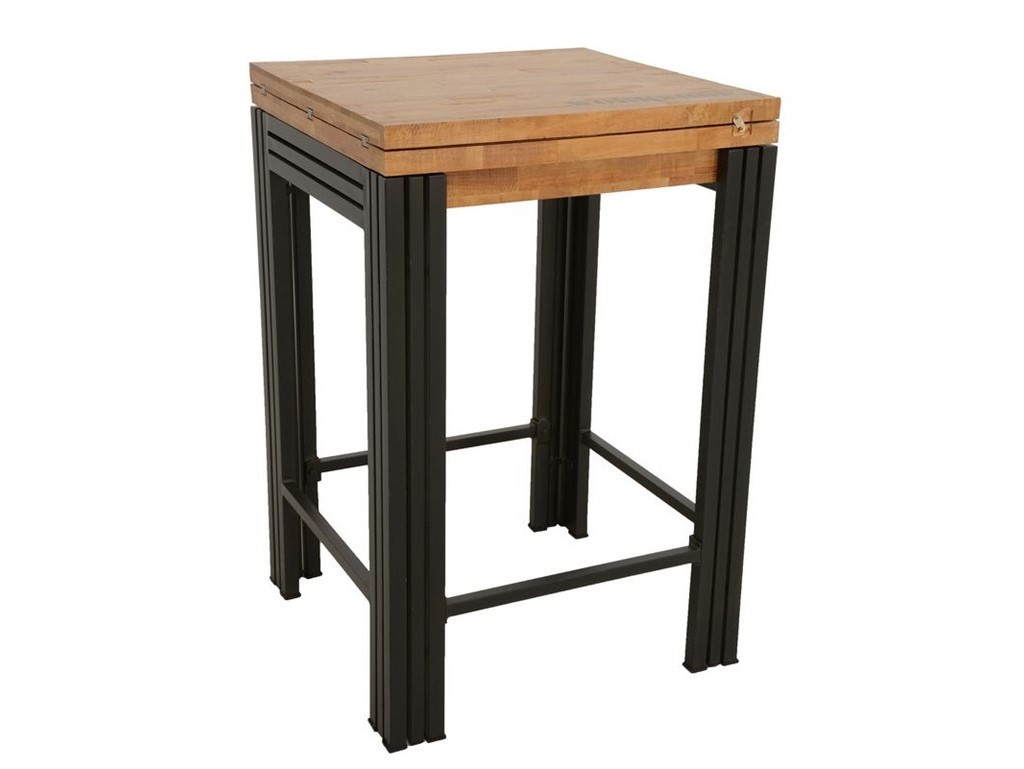 Table bar carrée en bois recyclé, pieds en métal
