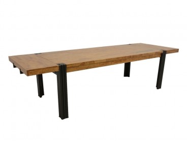 Grande table de repas 220x100cm en bois massif recyclé, avec 2 allonges