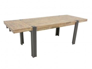 Table de salle à manger 150cm en hévéa massif recyclé, avec 2 allonges