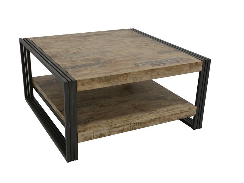 Table basse avec étagère en hévéa massif recyclé