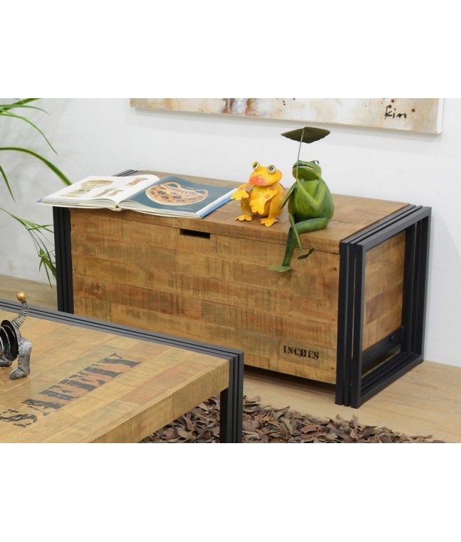 Coffre En Bois XXL Revêtu Cuir Synthétique - Dimensions 59x36x33 Cm - Style Vintage, Fermoir Métal - Rangement Décoration Salon, Chambre