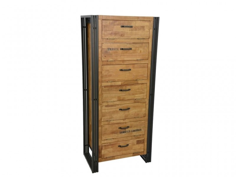 Meuble à chaussures en hévéa massif recyclé, pieds en acier