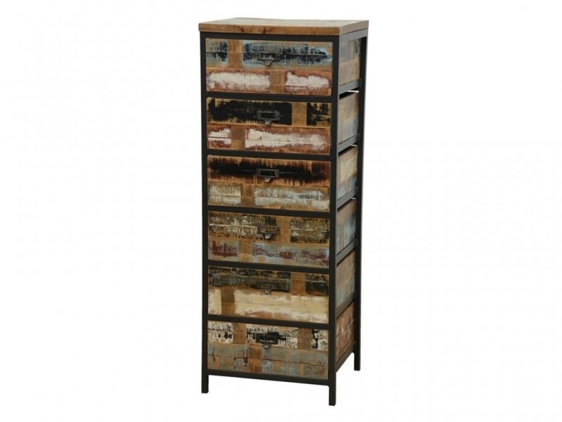 Chiffonnier en bois massif recyclé, style industriel