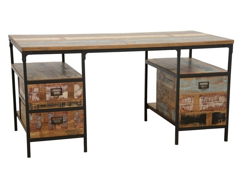 Bureau en bois massif recyclé et métal