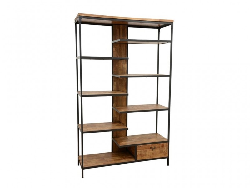 Bibliothèque en hévéa massif recyclé, style industriel