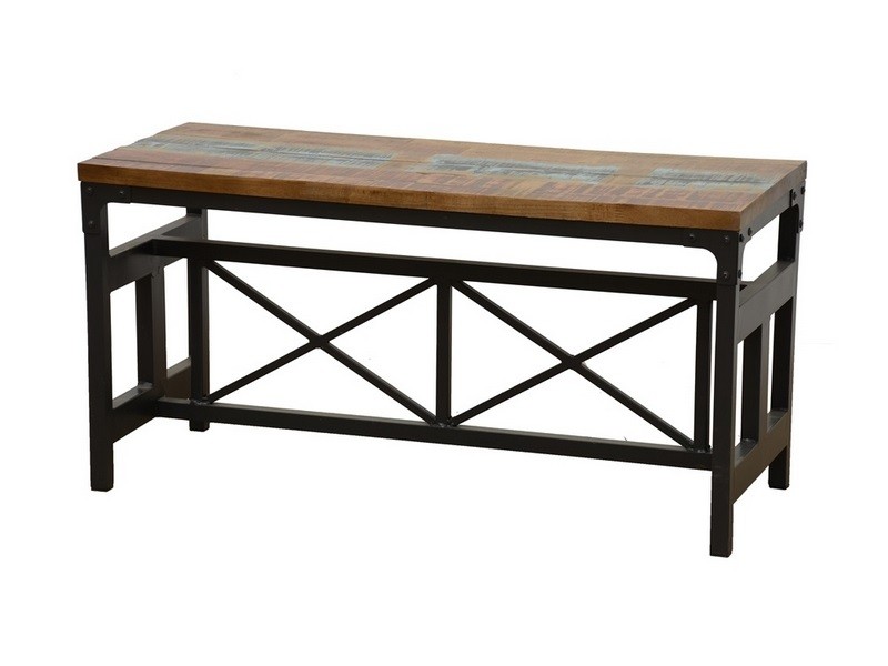 Banc avec plateau en bois recyclé et structure en métal noir