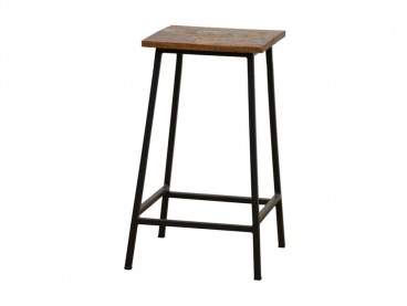 Tabouret hévéa recyclé et pieds métal noirs