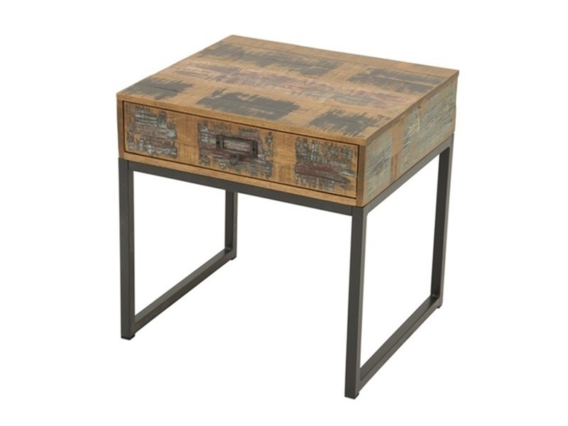 Bout de canapé en hévéa massif et pieds métal noirs