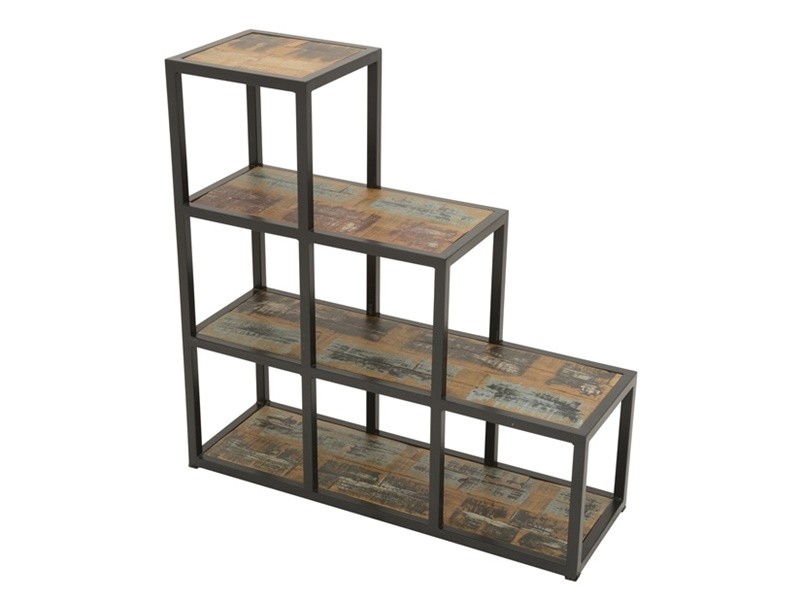 Étagère escalier en bois massif recyclé et cadre acier Étagère escalier en bois massif recyclé et cadre acier