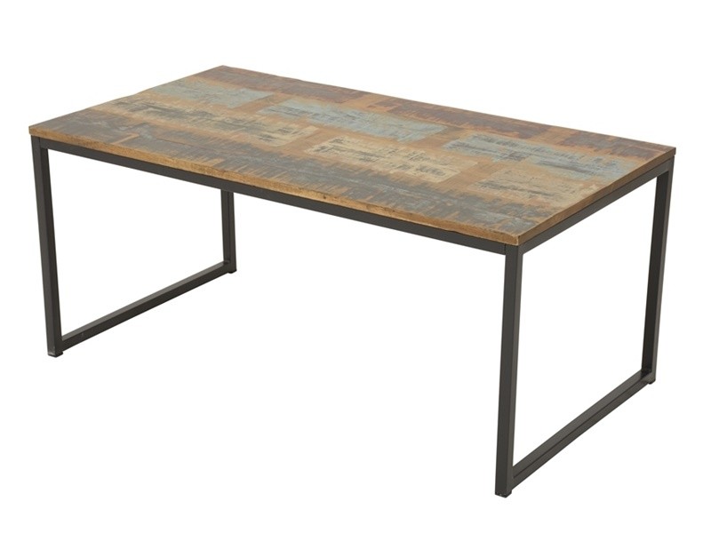 Table basse en hévéa recyclé, pieds métal noirs