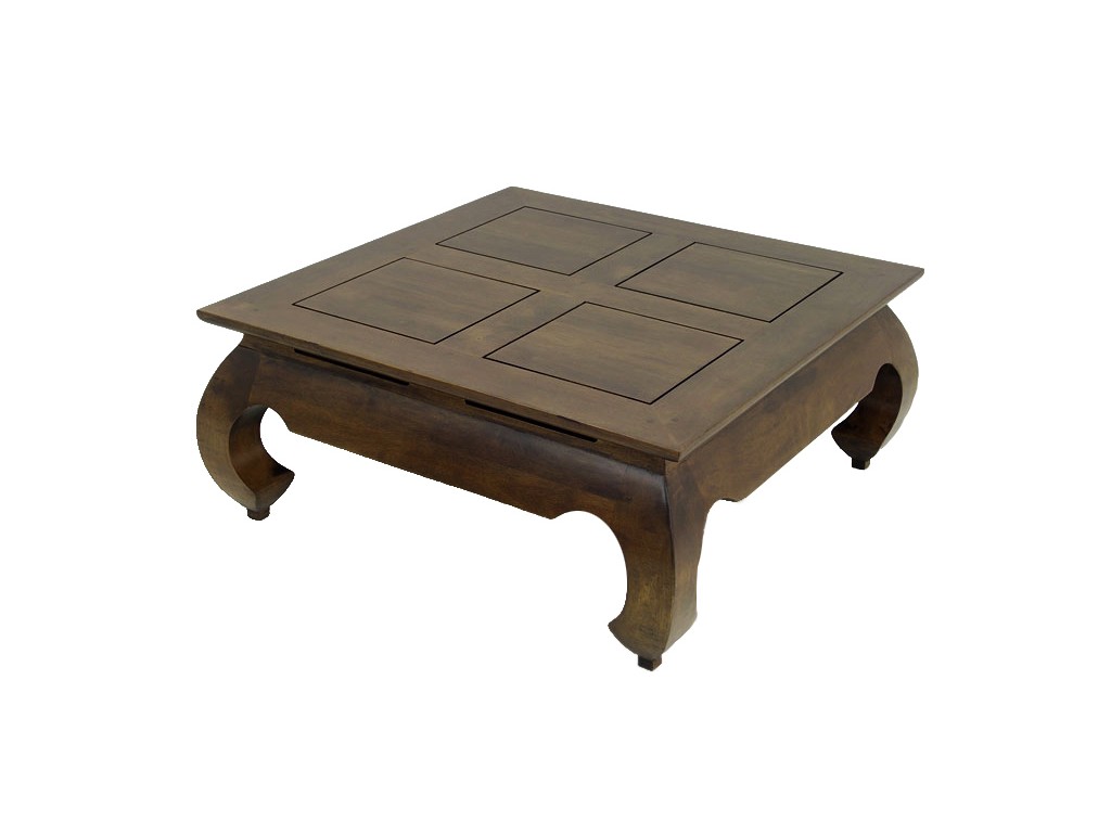 Table basse carrée en bois, finition vernis noyer