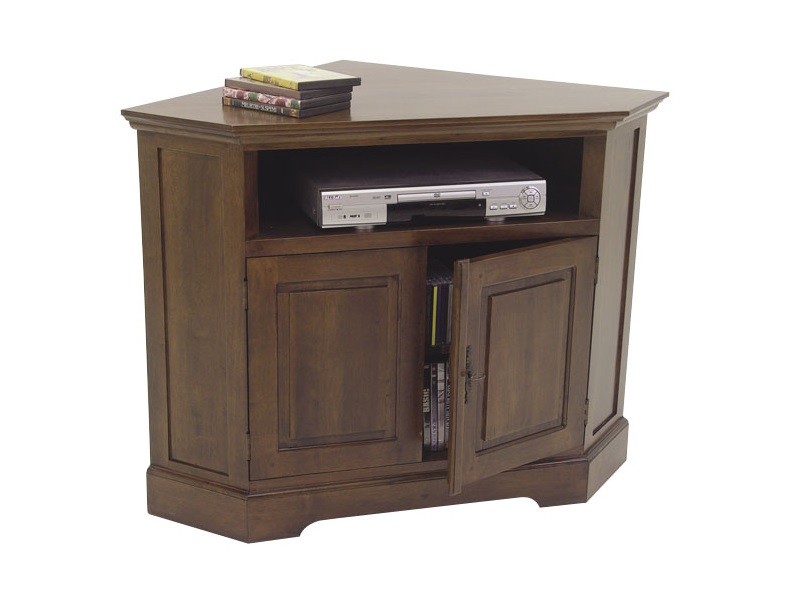 Meuble TV d'angle Rayong finition vernis noyer en bois massif Meuble TV d'angle Rayong finition vernis noyer en bois massif