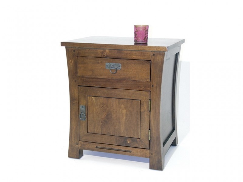 Chevet en bois massif, finition vernis foncé