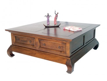 Table basse Opium Yala en bois massif, finition vernis foncé