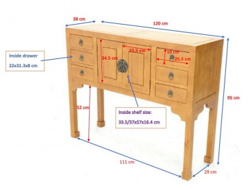 Console avec dimensions, finition huilé naturel