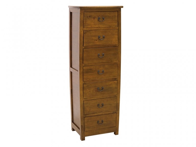 Chiffonnier vernis foncé en hévéa massif Chiffonnier vernis foncé en hévéa massif