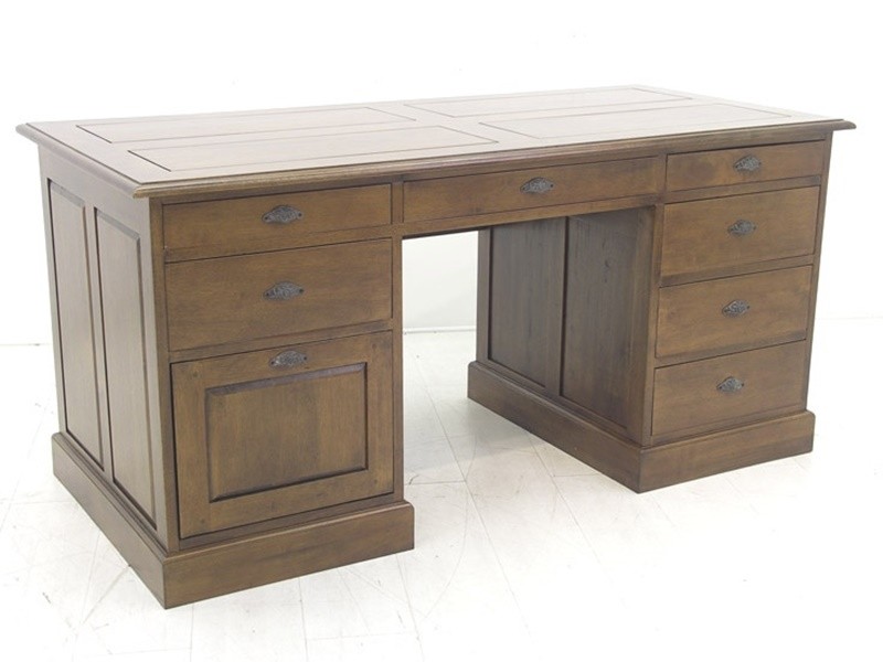 Bureau Playa en hévéa massif finition vernis foncé