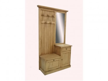 Meuble d'entrée en bois avec miroir, finition huilé naturel