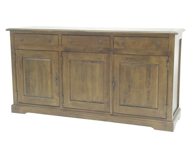 Buffet bas Rustic 2 en bois massif, vernis foncé