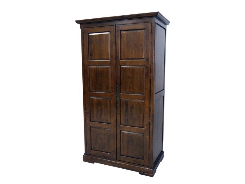 Armoire Campagne 110 cm 2 portes 2 tiroirs, finition vernis noyer