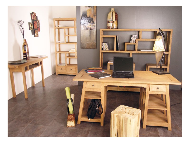 Aménagement de bureau en bois massif en huilé naturel