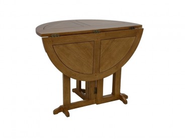 Table ronde pliante en vernis miel en bois massif