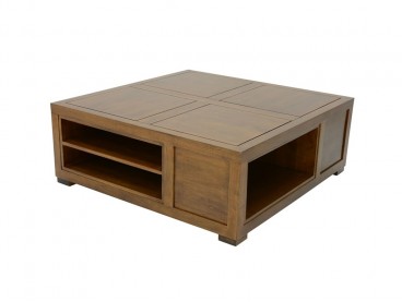 Table basse Ranong en bois massif avec rangements