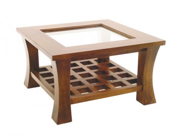 Table de salon carrée en bois massif, Finition Vernis Miel